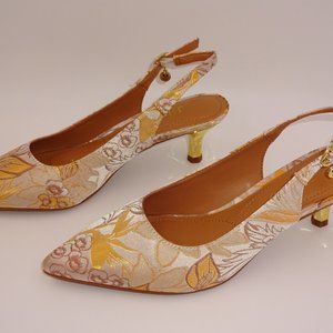 Womens J J. Renee Ferryanne Gold Heels Fabric Brocade Floral 5-1/2 5.5 M Shoes